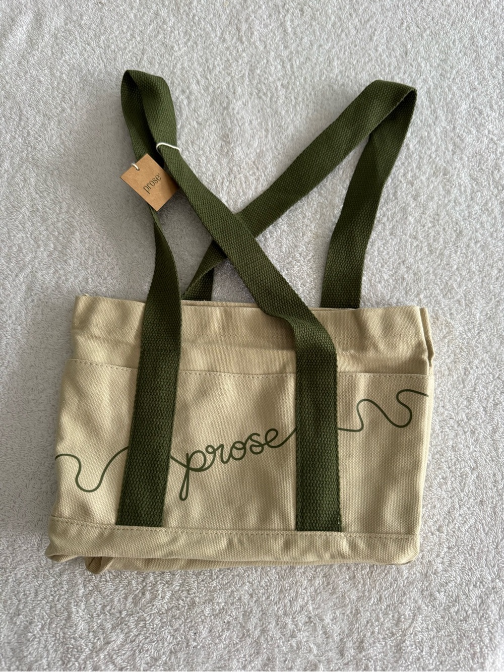 NWT Prose Le Petit Mini Tote Bag Cream Olive Green Canvas Handbag 11x7 Small